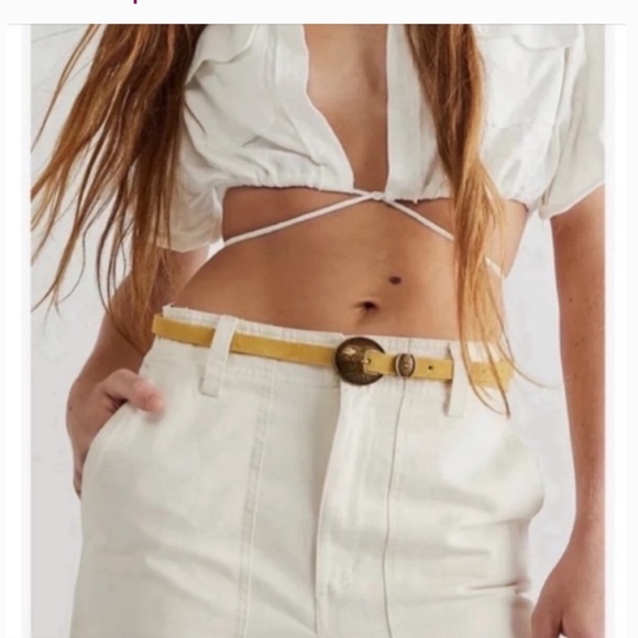 FP Leather Suede Cowgirl Brass Buckle Yellow Wyatt Skinny Belt Small Medium S/M main image 5